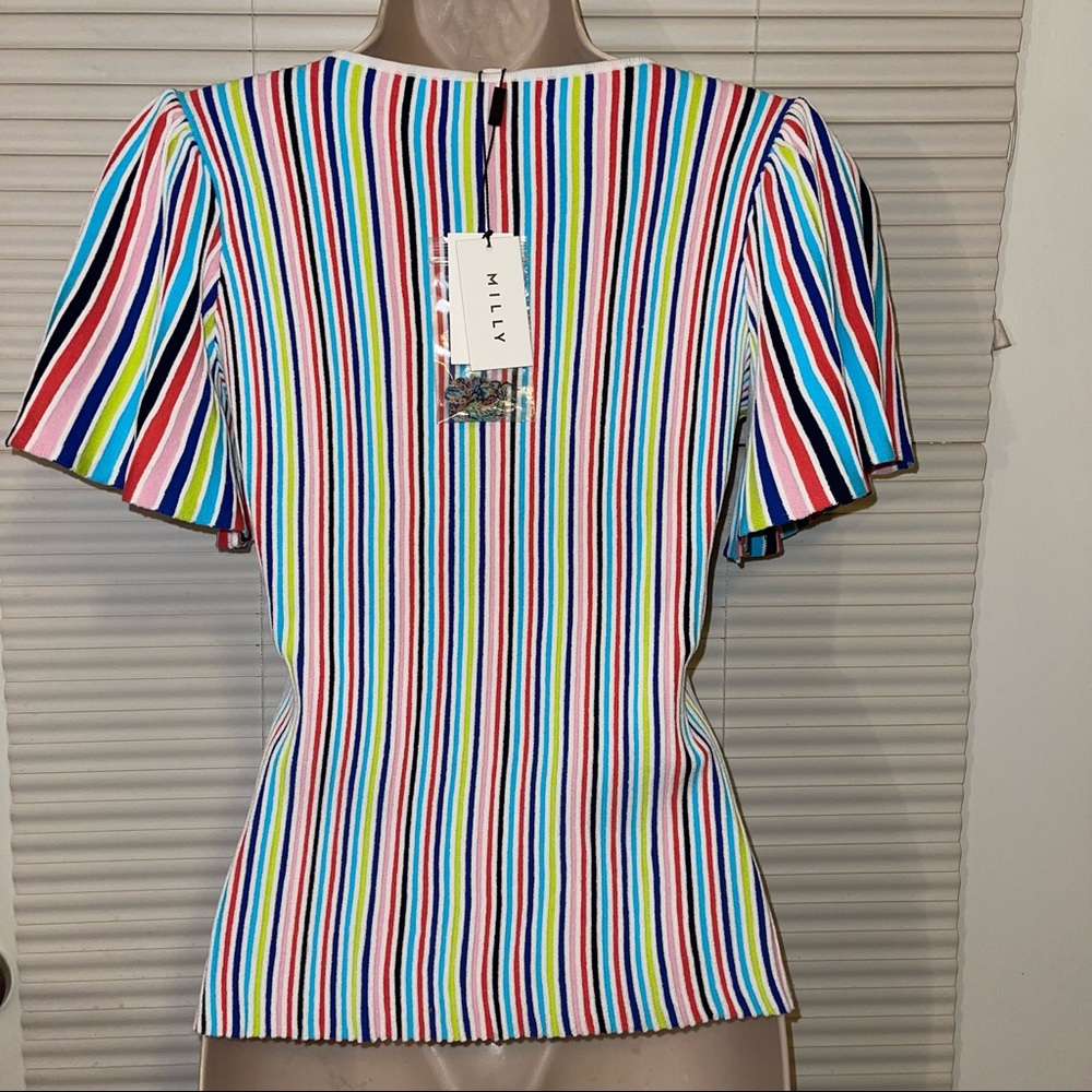 Milly Striped Flutter-Sleeve Rib- Knit Top - Picture 5 of 9